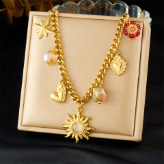 Vintage sun star flower multi charm stainless steel necklace bracelet suit