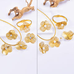 Hot-Selling Stainless Steel Jewelry Set Zircon Flower Necklace Bracelet Earrings Ring Set