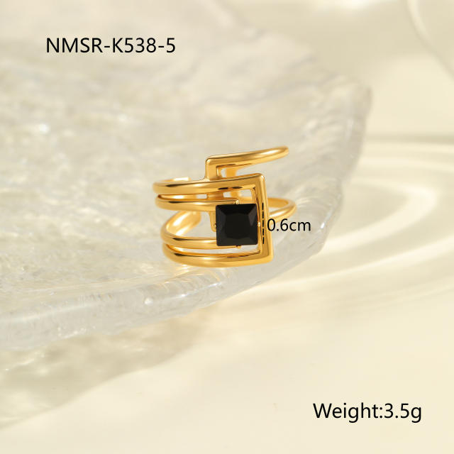 Vintage black cubic zircon inlaid stainless steel rings