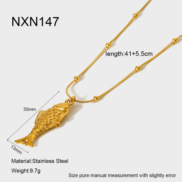 Holiday trend fish pendant 18KG stainless steel necklace