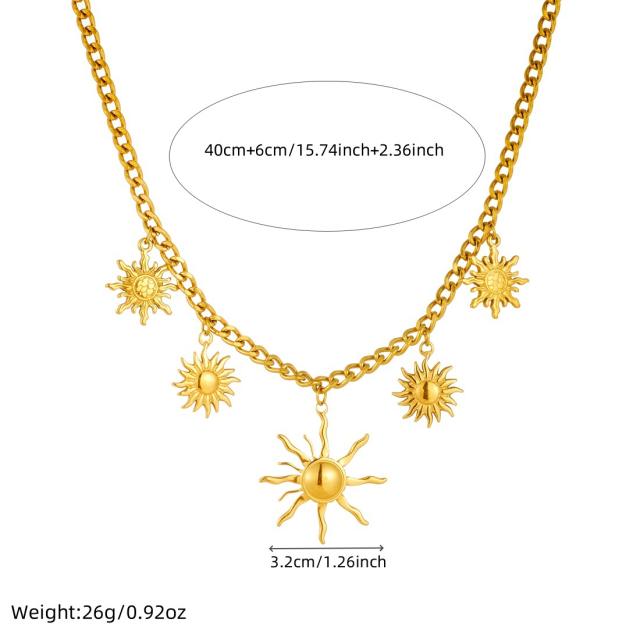 Unique sun charm gold plated stainless steel necklace