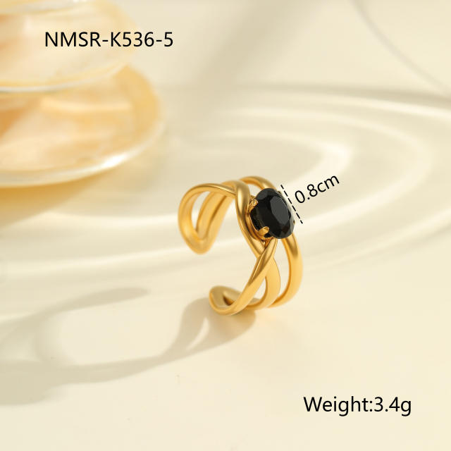 Vintage black cubic zircon inlaid stainless steel rings