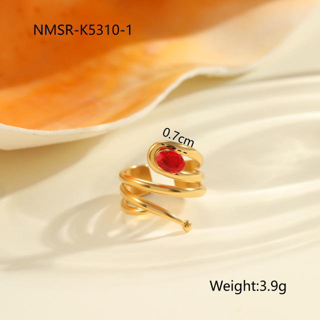 Winter autumn red cubic zircon inlaid stainless steel rings