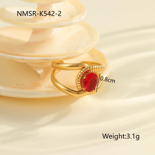 Winter autumn red cubic zircon inlaid stainless steel rings