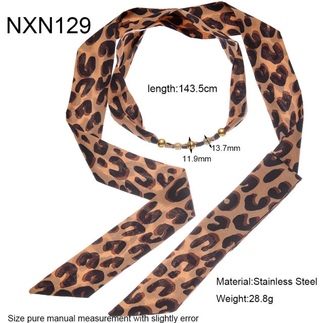 18KG stainless steel bead winter leopard grain scarf choker necklace for women