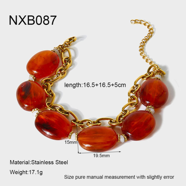 18KG sunflower pendant red acrylic bead stainless steel layer necklace bracelet suit