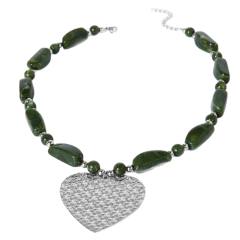 Large size heart pendant green color acrylic bead stainless steel necklace