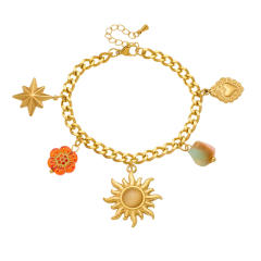 Vintage sun star flower multi charm stainless steel necklace bracelet suit