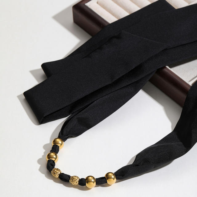 18KG Stainless steel ball bead black scarf choker necklace