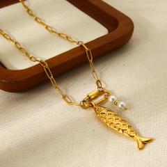 Holiday trend fish pendant 18KG stainless steel necklace