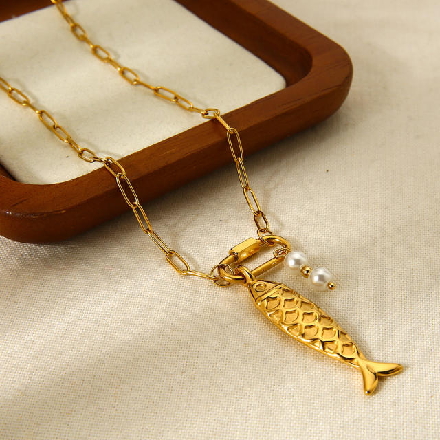 Holiday trend fish pendant 18KG stainless steel necklace