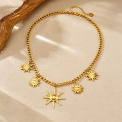 Unique sun charm gold plated stainless steel necklace