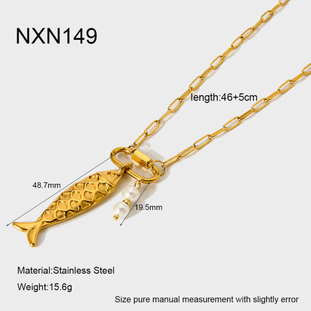 Holiday trend fish pendant 18KG stainless steel necklace
