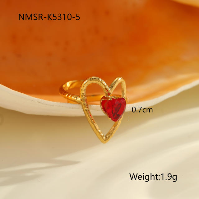 Winter autumn red cubic zircon inlaid stainless steel rings