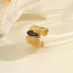 Vintage black cubic zircon inlaid stainless steel rings