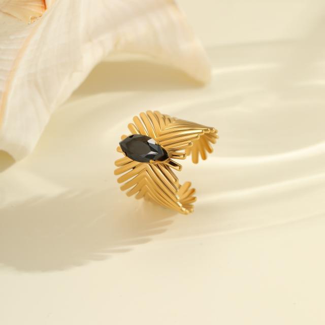 Vintage black cubic zircon inlaid stainless steel rings