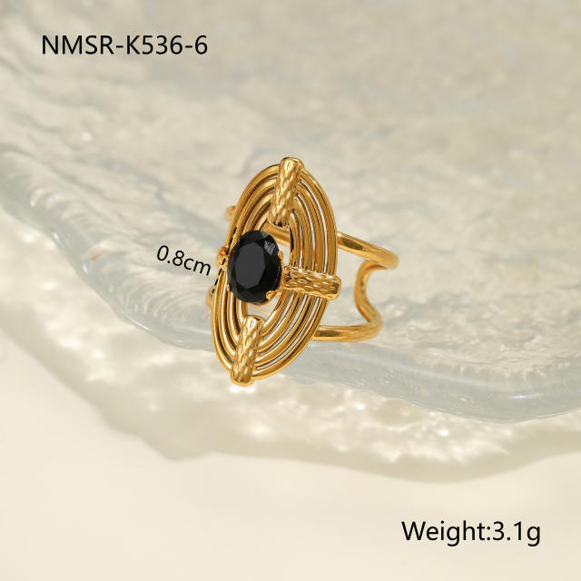 Vintage black cubic zircon inlaid stainless steel rings