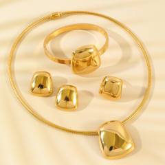 Hot sale 4pcs set stainless steel choker necklace bangle earrings rings suit
