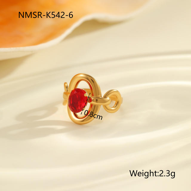 Winter autumn red cubic zircon inlaid stainless steel rings