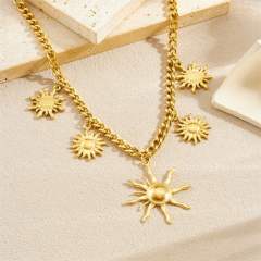 Unique sun charm gold plated stainless steel necklace
