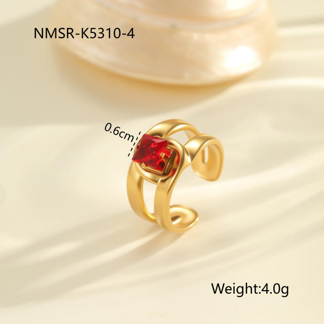 Winter autumn red cubic zircon inlaid stainless steel rings