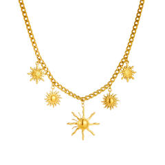 Unique sun charm gold plated stainless steel necklace