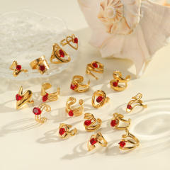Winter autumn red cubic zircon inlaid stainless steel rings