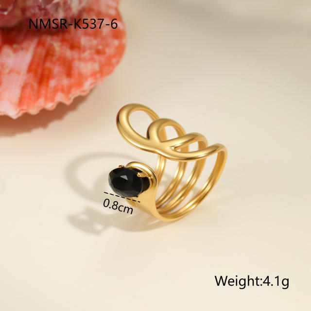 Vintage black cubic zircon inlaid stainless steel rings