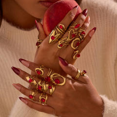 Winter autumn red cubic zircon inlaid stainless steel rings