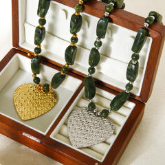 Large size heart pendant green color acrylic bead stainless steel necklace