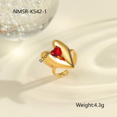 Winter autumn red cubic zircon inlaid stainless steel rings