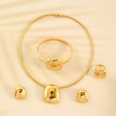 Hot sale 4pcs set stainless steel choker necklace bangle earrings rings suit