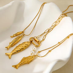 Holiday trend fish pendant 18KG stainless steel necklace