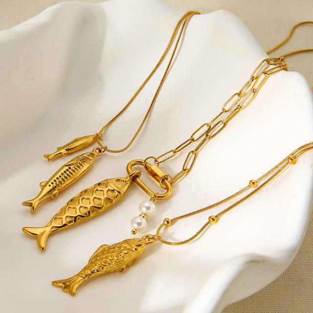 Holiday trend fish pendant 18KG stainless steel necklace