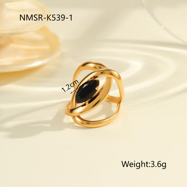 Vintage black cubic zircon inlaid stainless steel rings