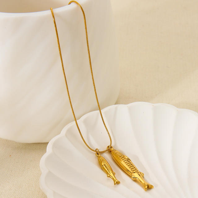 Holiday trend fish pendant 18KG stainless steel necklace