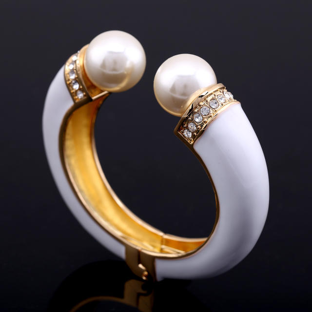 Punk trend white enamel unique alloy women bangle bracelet suit