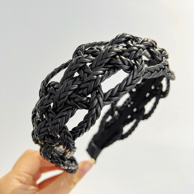 Leather Twist Headband High Retro Hair Accessory Personality Solid Color Headband Accessory