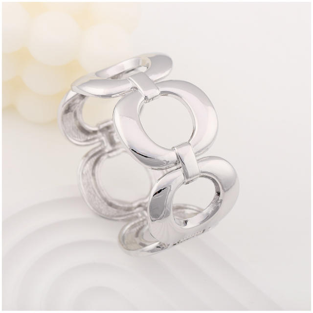 Hiphop gold color wide design alloy bangle bracelet set