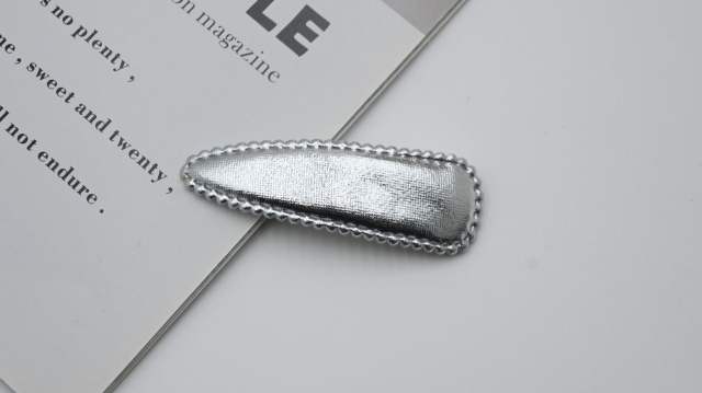 Concise gold silver PU leather snap hair clips