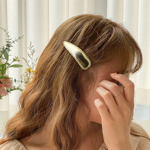 Concise gold silver PU leather snap hair clips