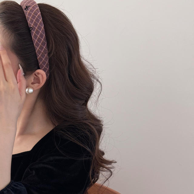 Korean fashion vintage plaid pattern women headband