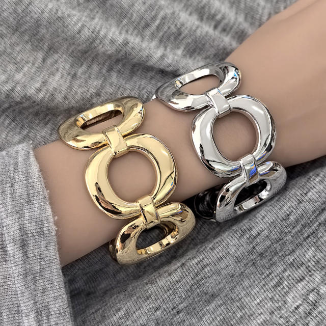 Hip-hop smooth bracelet exaggerated hollow circle alloy bangle bracelet