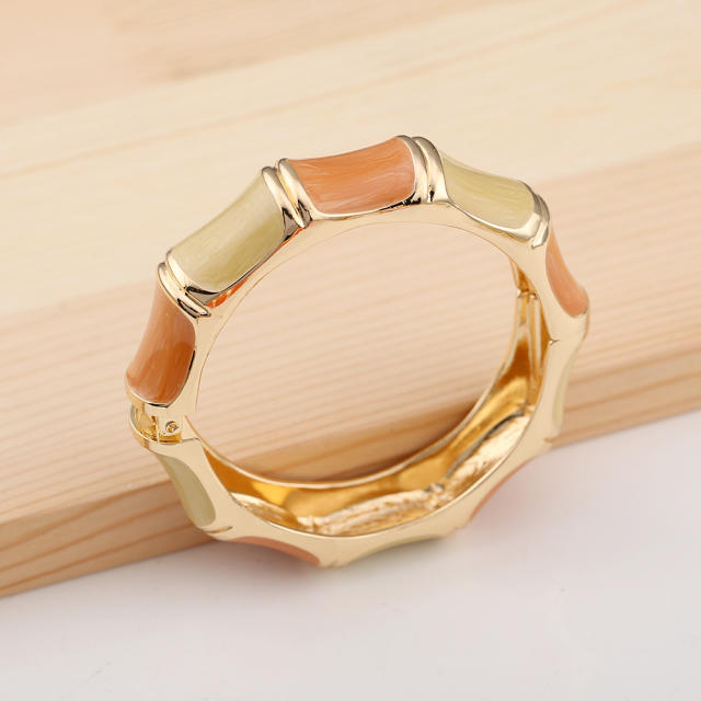 Chunky gold color brown enamel alloy bangle bracelet suit