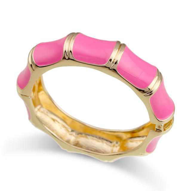 Colorful pink enamel glass crystal alloy bangle bracelet suit