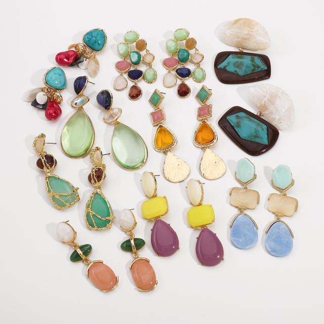 Distinctive Acrylic Alloy Resin Earrings Women's ZA Light Luxury Water Drop Geometric Color Earrings