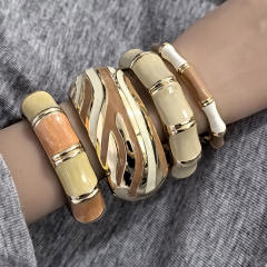 Chunky gold color brown enamel alloy bangle bracelet suit