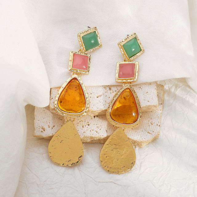 Distinctive Acrylic Alloy Resin Earrings Women's ZA Light Luxury Water Drop Geometric Color Earrings