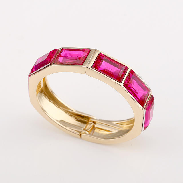 Colorful pink enamel glass crystal alloy bangle bracelet suit
