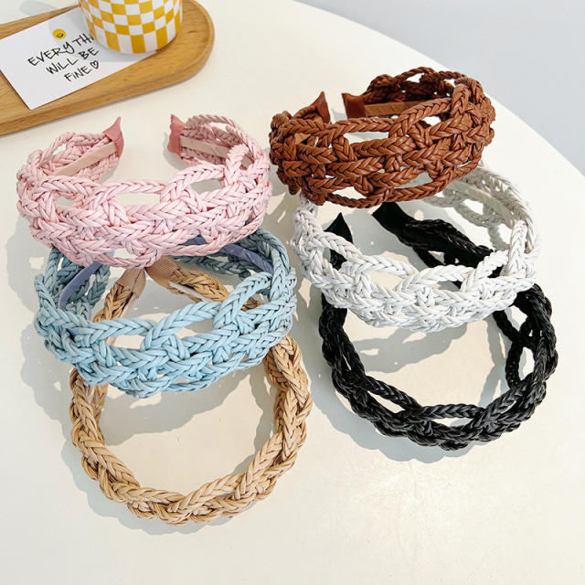Leather Twist Headband High Retro Hair Accessory Personality Solid Color Headband Accessory